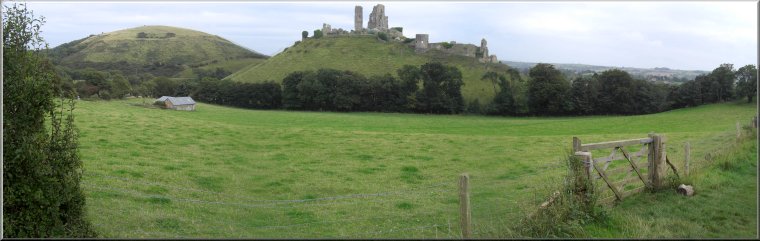 Looking back to Corfe Castle from the Purbeck Way