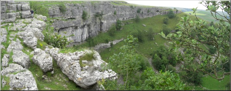 Looking across Malham Cove from the edge of the limestone pavement
