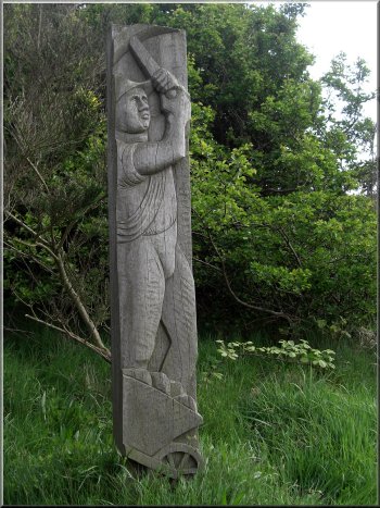Sculpture near Ravenscar showing a  quarry worker from the old Alum industry there
