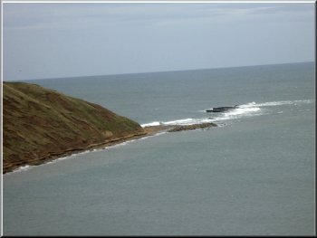 Filey Brigg almost submerged at high tide