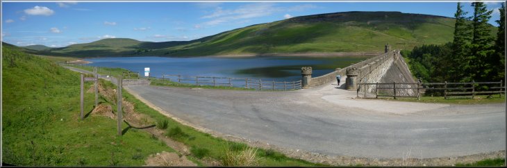 Starting to cross the dam at Scar House Reservoir