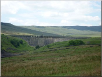 Looking up to the dam at Angram reservoir
