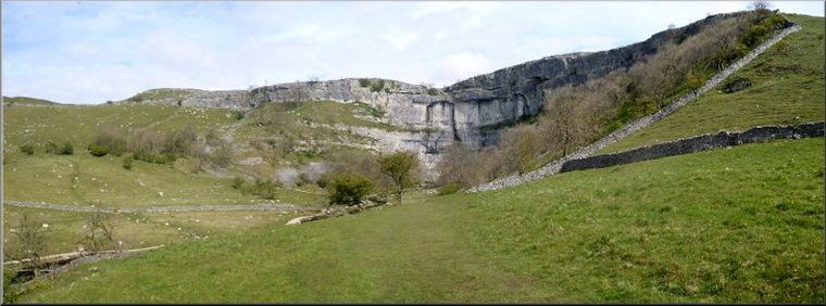 Malham Cove as we approached across the fields from Malham Youth Hostel