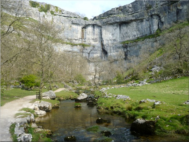 River Aire rising from the foot of Malham Cove