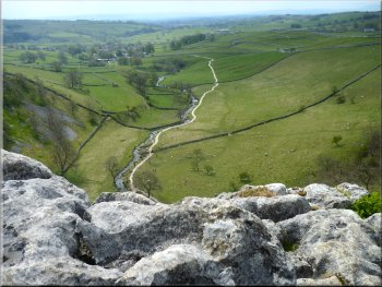 Looking back over Malham from the top of Malham Cove