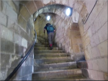 Climbing the stairs inside the keep