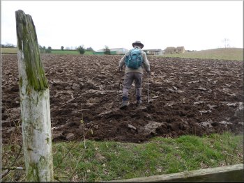 Following the Foss Walk across a ploughed field