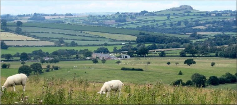 Looking across the rolling farmland of Lower Wharfedale to Almscliff Crag