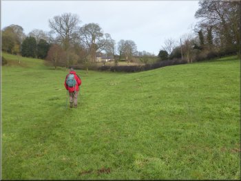 Crossing the field to the road at the end of our walk