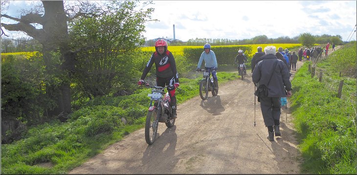 More motor bikes turning on to Moor Lane from the bridleway on our left - all very quiet and friendly