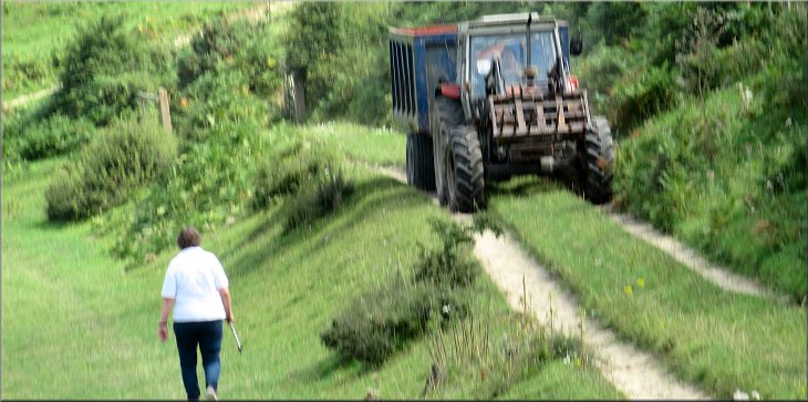 We gave the tractor the right of way along the track