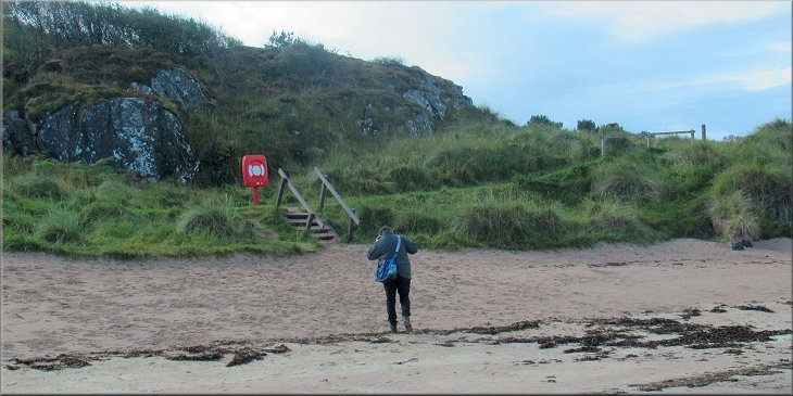 Steps from the beach to the path up the headland