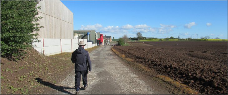 Passing the factory of Bedwell Bedding on the bridleway following the farm access road